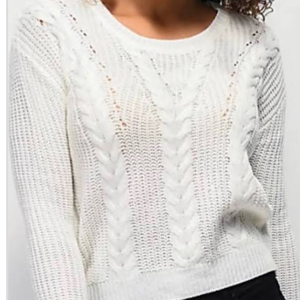 Finley Lace Back White cozy sweater L relax, Low-cut back